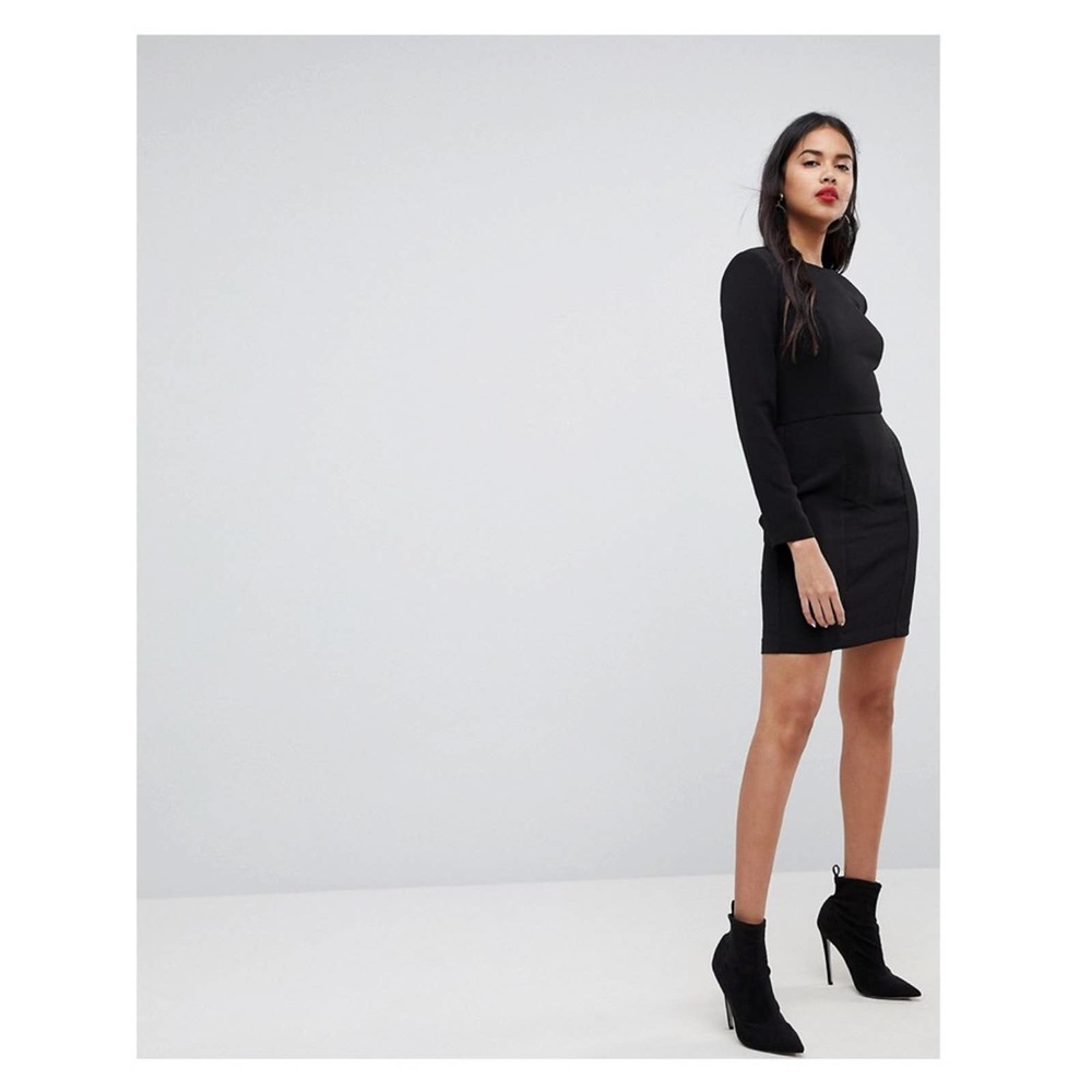 ASOS Black Mini Dress with Seams&Shoulder Pads Sz.12 NWT